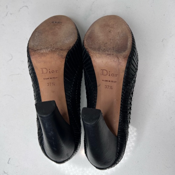Authentic Dior Black Vintage Braided Leather Pumps 37.5 - Picture 4 of 6